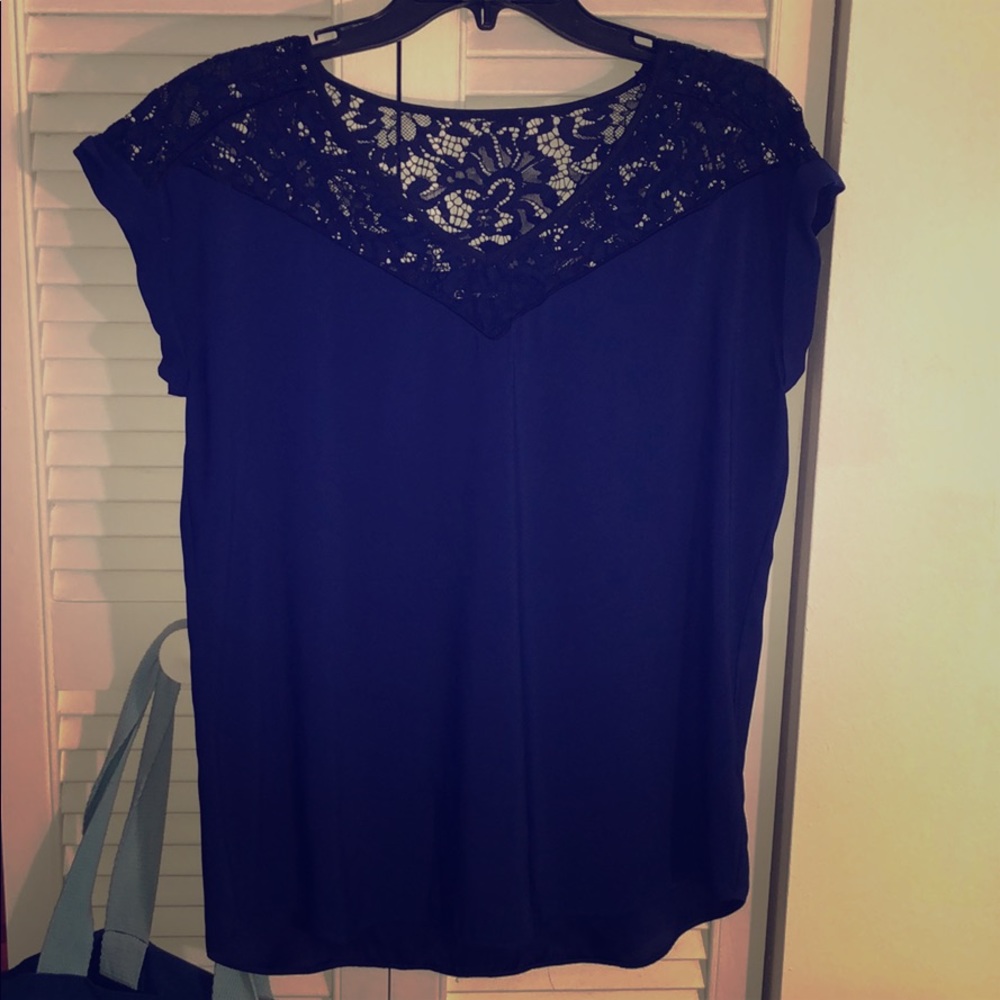 Royal Blue and Black Lace Silk Top Sz M